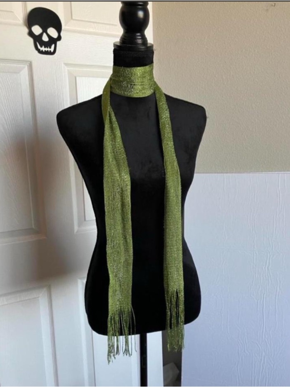 Lightweight Olive Green Fringed Scarf